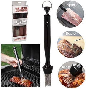 3-In-1 Barbecue Injector Basting Mop - Includes BBQ Chain Basting Brush & Meat Syringe to Baste, Marinate & Inject Food with Flavor - Grilling Accessory for Indoor Outdoor Use- Father'S Day BBQ Gift