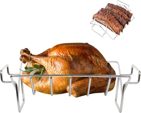 Image of Kamaster Turkey Rack for Big Green Egg Rib Rack Stainless Steel for Smoking and Grilling Dual Purpose V Shaped Turkey Roasting Rack for Large Bge,Kamado Grill Joe,Primo,Vision and Other 18In Grill