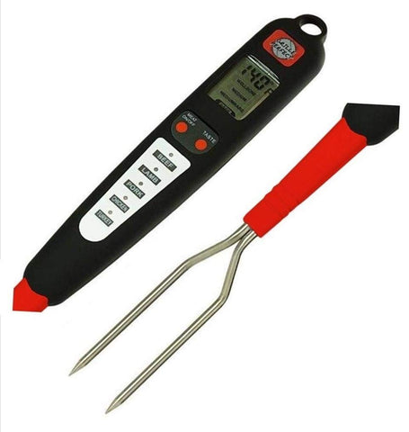 Image of Digital Meat Thermometer Fork for Grilling and Barbecue Fast Read Electronic Probes with Ready Alarm Quick Accurate BBQ Temperature Turner for Steak Chicken Hot Grilled Food