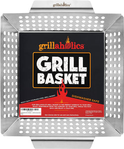 Grill Basket for Outdoor Grill - Durable Premium Stainless Steel Vegetable Grill Basket - XL Family Size BBQ Grill Basket - Perfect Grilling Accessories for Veggies, Fish, Shrimp & Kebabs