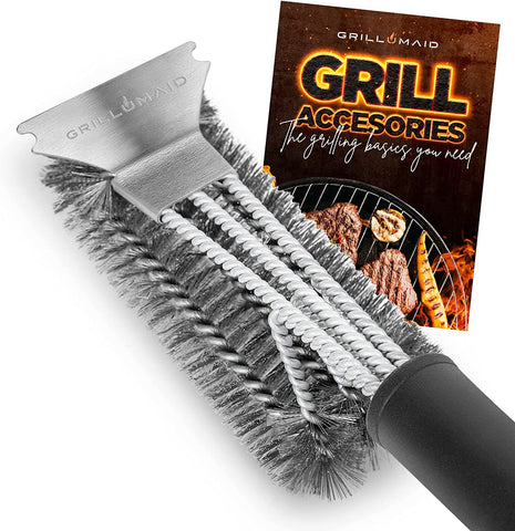 Image of BBQ Grill Brush and Scraper, BBQ Brush for Grill Cleaning - 18” Extra Strong 3 in 1 Safe Wire Bristles Barbecue Triple Scrubber Grill Cleaning Brush for Gas Charcoal Grilling Grates BBQ Grill Brush