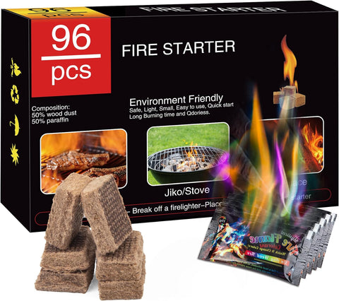 Image of Fire Starter Squares for Campfires with Magic Flame, Charcoal Starter Fire Starters for Grill, Wood Stoves, Fire Pit, BBQ, Fireplace, Chimney, Camping Gear and Smoker, Firestarter Camping Essentials
