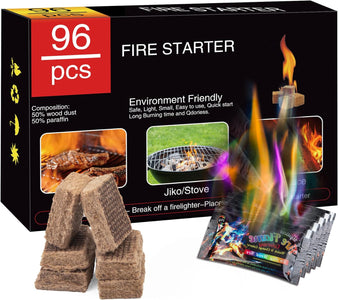 Fire Starter Squares for Campfires with Magic Flame, Charcoal Starter Fire Starters for Grill, Wood Stoves, Fire Pit, BBQ, Fireplace, Chimney, Camping Gear and Smoker, Firestarter Camping Essentials