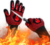BBQ Fireproof Gloves, Grill Cut-Resistant Gloves 1472°F Heat Resistant Gloves, Non-Slip Silicone Oven Gloves, Kitchen Safe Cooking Gloves for Oven Mitts,Barbecue,Cooking, Frying,13.5 Inch-Red