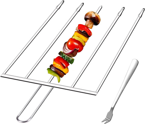 Image of 5 in 1 Kabob Skewers for Grilling with Slider - Stainless Steel BBQ Skewers, Metal Barbecue Skewers for Kabobs, Shish Kebab Grill Skewers & Ideal Kabob Sticks for Shrimp Veggie Meat Chicken