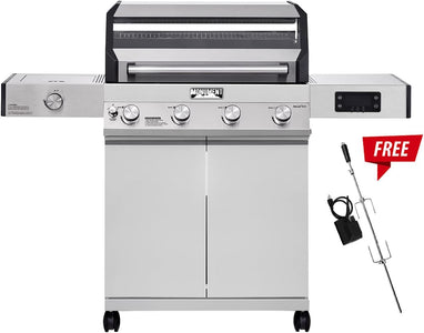 Monument Grills Denali D405 4-Burner Liquid Propane Gas Smart Bbq Grill Stainless Steel with Rotisserie Kit(2 Items)