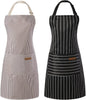 2 Pieces Kitchen Cooking Aprons, Cotton Polyester Blend Adjustable Bib Aprons with 2 Pockets for Women Men Chef Chef (Black/Brown Stripes, 2)