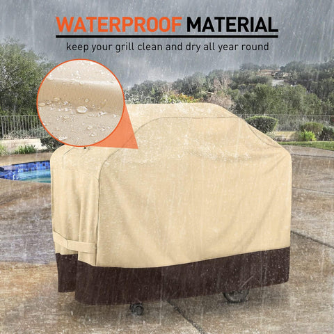 Image of Arcedo BBQ Grill Cover, Heavy Duty 55 Inch Waterproof Gas Grill Cover for Weber Charbroil Nexgrill Brinkmann Grills and More, UV Resistant Outdoor 3-4 Burner Barbecue Cover with Air Vents, Beige&Brown