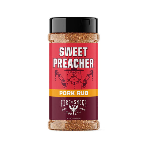 Image of Fire & Smoke Society Sweet Preacher Pork Rub | BBQ Seasoning for Smoking and Grilling Meat | Pulled Pork Ribs Chops, Poultry, Chicken, Beef, Dry BBQ Rubs and Spices | Brown Sugar, Red Spices & Herbs | 11.9 Oz (1-Pack)