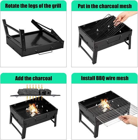 Image of Barbecue Grill Portable BBQ Charcoal Grill Smoker Grill for Outdoor Cooking Camping Hiking Picnics Backpacking