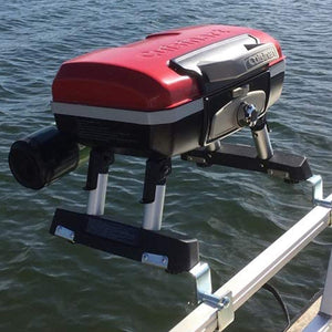 Grill Modified for Pontoon Boat with Arnall'S Stainless Grill Bracket for Standard Railing with Open Fencing Set RED
