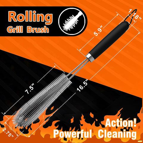 Image of Grill Brush Rolling Grill Accessories - JOOKKI 17 Inch Rolling Grill Cage Brushes Cleaning Tools Stainless Steel Wire Brushes Ourdoor Grill Cleaner Suitable for Barbecue Net Blackstone Grill (1 PCS)