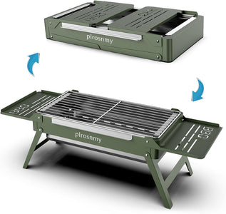 Portable Charcoal Foldable Grill, Small Grills Outdoor Cooking for Travel,Camping Smoker BBQ Grill,Stainless Steel Table Top Grill Charcoal for Outdoor Cooking,Camping,Backyard Barbecue。
