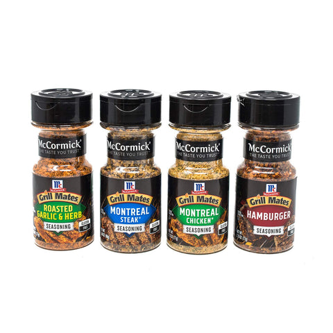 Image of Mccormick Grill Mates Spices, Everyday Grilling Variety Pack (Montreal Steak, Montreal Chicken, Roasted Garlic & Herb, Hamburger), 4 Count