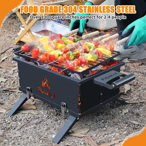 Image of Fitinhot Grill Stove Portable Charcoal Barbecue Grill Foldable for Travel Outdoor Cooking BBQ Camping Smoker Hibachi Grill Patio Backyard Party