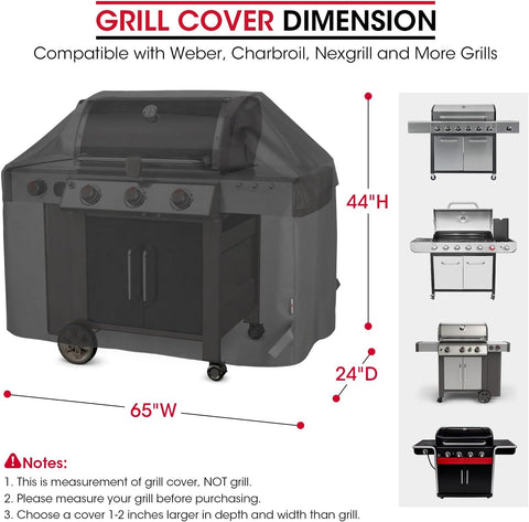 Image of Unicook Heavy Duty Waterproof Barbecue Gas Grill Cover, 65-Inch BBQ Cover, Special Fade and UV Resistant Material, Durable and Convenient, Fits Grills of Weber Char-Broil Nexgrill Brinkmann and More