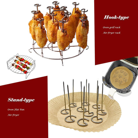 Image of BBQ Vertical Skewers Sticks Stainless Steel Barbecue Grill Skewers for Air Fryer Stainless Steel Skewer Stand Air Fryer Grill Accessories