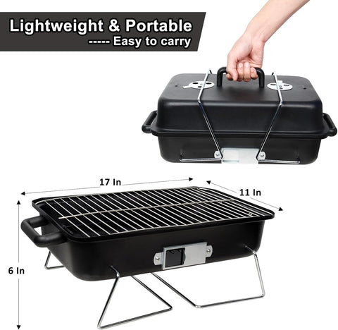 Image of GEERTOP Portable Charcoal Grill with Lid Folding Barbecue Grill for Outdoor Camping Cooking Small Table Top BBQ Grill for Picnic Patio Backyard, Black