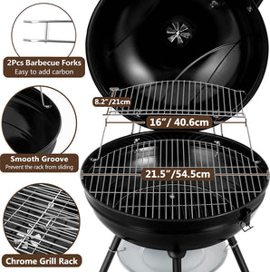 Leonyo BBQ Grill, 22 Inch Kettle Charcoal Grill, Heavy Duty Large Outdoor Grills for Camping Griddle, Backyard, Patio, Picnic Grilling, Travel