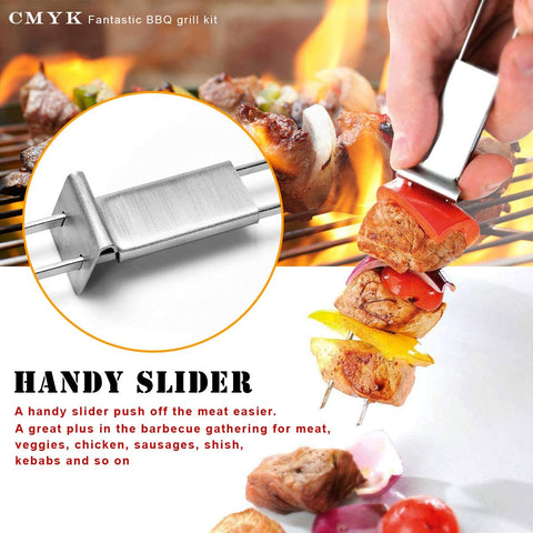 Image of Barbecue Skewers, CMYK 6-Pack 13" Stainless Steel Grilling Skewers with Slider, Reusable Metal BBQ Shish Kabob Skewers Sticks