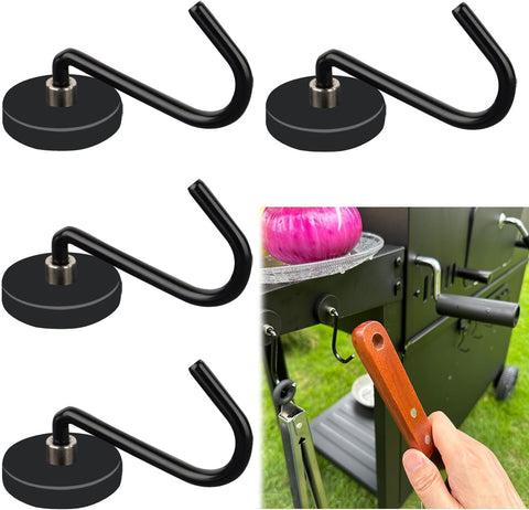 Image of SKNOOY 4 Pack Heavy Duty Magnetic Grill Hooks, Magnet Hooks for Grill Utensils, Rust Proof Outdoor Magnetic Tools Hangers, Powerful Magnetic Hooks for BBQ Tools Refrigerator Locker Kitchen Office