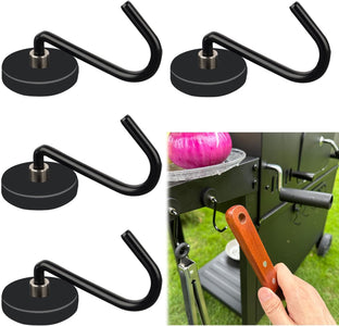 SKNOOY 4 Pack Heavy Duty Magnetic Grill Hooks, Magnet Hooks for Grill Utensils, Rust Proof Outdoor Magnetic Tools Hangers, Powerful Magnetic Hooks for BBQ Tools Refrigerator Locker Kitchen Office