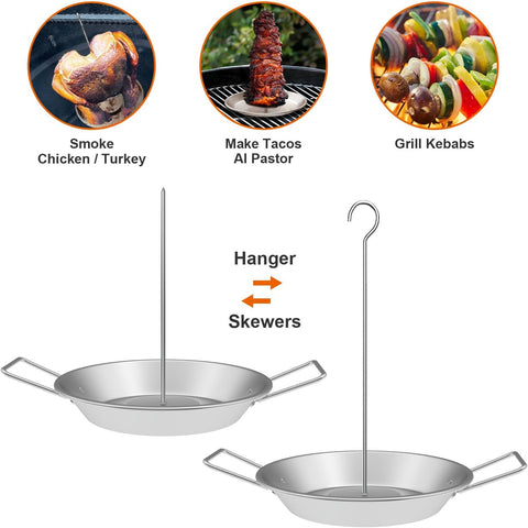 Image of Vertical Skewer Turkey Fryer Stand Kit, Al Pastor Skewer with Removable Spikes (1 Base with Handle, 3 Skewers and 2 Chicken Hangers), Turkey Hanger Chicken Rack for Grill Meat Spit, Stainless Steel