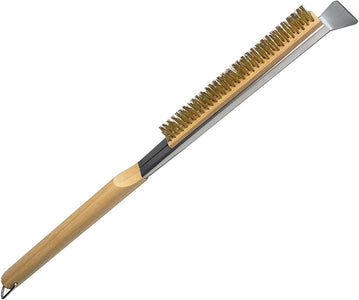 Pizza Oven Brush, 22” Pizza Stone Cleaning Brush - Copper Wire Pizza Brush with Wooden Handle and Stainless Steel Scraper, Pizza Oven Accessories for Outdoor Pizza Grill Cleaning
