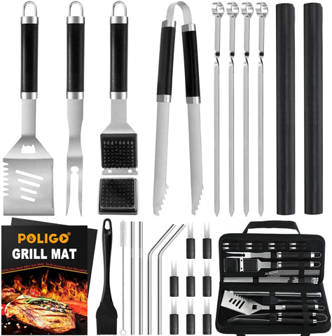 Image of 26 PCS Grill Set Backyard BBQ Grill Accessories Stainless Steel Grill Utensils Set with Bag for Christmas Dads Birthday - Camping BBQ Tools Grilling Tools Set Ideal Grilling Gifts for Men Women