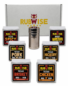 Texas Style BBQ Rub Gift Set by Rubwise|Meat Dry Rub Spices and Seasoning Sets Variety Pack|Smoking & Grilling Gifts for Men|6 X 1Lb Bags|Barbecue Spice Kit for Pork, Beef, Chicken, Turkey|Shaker Included