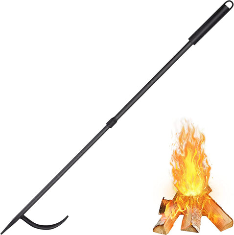 Image of Fire Pit Poker for Fireplace Outdoor - IRIIJANE 32'' Wrought Iron Firepit Poker Stoker Stick for Camping Campfire Black