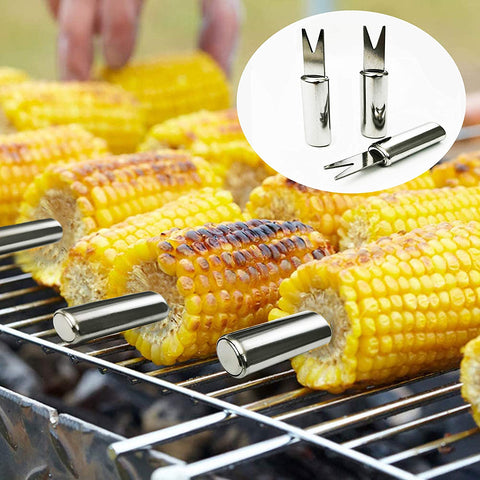 Image of Stainless Steel BBQ Grill Tool Kit 20 PCS + Carrying Bag Set : Tong, Basting Brush, Spatula, Cleaning Brush, Meat Fork, 7 Skewers, 8 Corn Holders for Picnic Camping Cooking Grilling