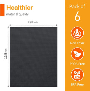 SKYBD Grill Mats for Outdoor Grill, 100% Nonstick Teflon BBQ Grill Mat Baking Mats, Reusable and Easy to Clean, (Set of 6), Works on Gas, Charcoal, Electric Grill 15.8 X 13-Inch, Black
