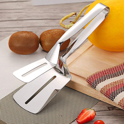 Image of AOOSY Kitchen Tongs for Cooking, 10 Inches Stainless Steel Multipurpose Steak Clamps Flipping Spatula Tongs Clip for Beefsteak Bread Hamburger BBQ Meats Pizza Pies Bread Fish