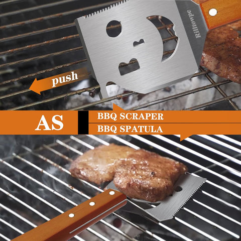 Image of Rilltowpe BBQ Spatula, Outdoor BBQ BBQ Spatula, Wooden Handle Stainless Steel BBQ Spatula, Outdoor BBQ Accessories. Unique BBQ Gifts.