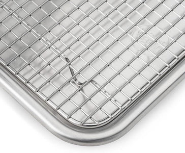 Oven-Safe Baking Pan with Cooling Rack Set - Quarter Sheet Pan Size - Includes Premium Aluminum Baking Sheet and 100% Stainless Steel Baking Rack for Oven - Durable, Easy Clean, Commercial Quality