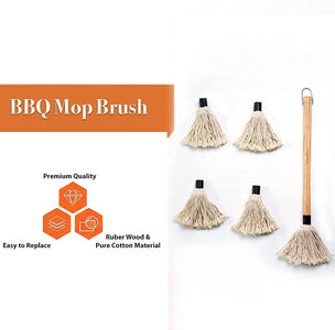 Zaanzeer 18 Inches BBQ Mop with Wooden Handle and 4 Extra Replacement Cotton Fiber Basting Mop Heads for Grilling and Smoking Steak