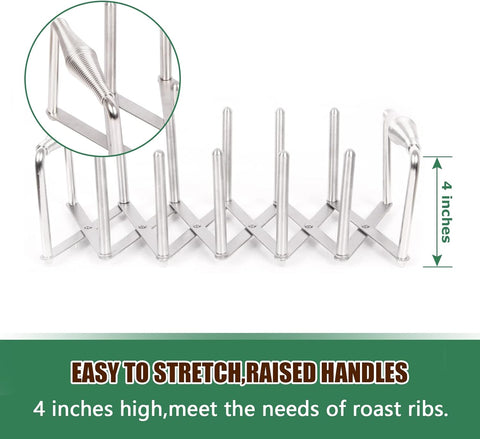Image of OLIGAI Rib Rack for Grilling,Roast Rib Holder for Big Green Egg,Kamado Joe Accessories and Other Grill,Adjustable Stainless Steel BBQ Rib Rack