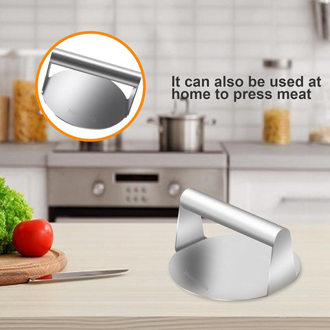 Image of Stainless Steel Burger Press, Burger Smasher Heavy-Duty Bacon Grill with Silicone Brush, Non Stick Grill Press for BBQ, Flat Top Griddle & Grill Cooking, Dishwasher Safe and Easy to Clean