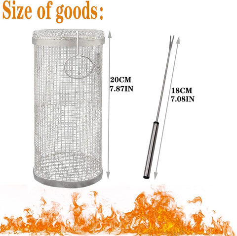 Image of Oylyoyea Rolling BBQ Basket BBQ Accessories,Round Stainless Steel BBQ Grill Mesh,Bbq Vegetable Slices Basket,Grill Basket Camping Grill,Suitable for Vegetable,Fries,Fish (2Pcs Small)