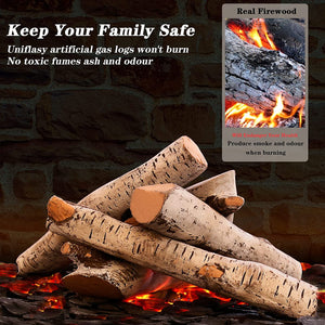 Gas Fireplace Logs Set Ceramic White Birch for Intdoor Inserts, Vented, Propane, Electric Gas Fireplaces, Outdoor Firebowl, Linear Fire Pits Ceramic Fiber Fake Wood Logs,Fireplace Decor, 6Pcs