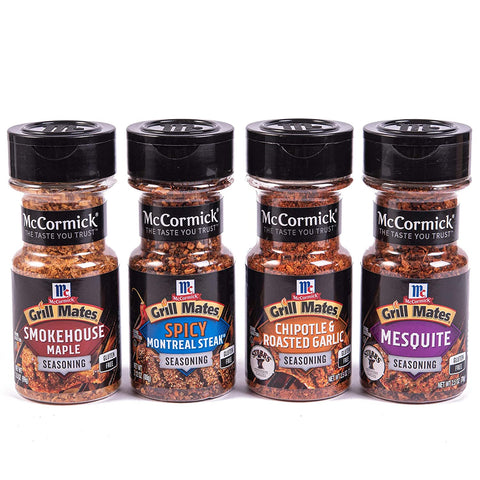 Image of Mccormick Grill Mates Unique Blends Grilling Variety Pack (Chipotle & Roasted Garlic, Mesquite, Spicy Montreal Steak, Smokehouse Maple), 4 Count