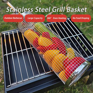 ZXJHGXS Grill Basket 2 PCS, BBQ Grill Basket, Rolling Grilling Baskets for Outdoor Grilling，Grill Accessories，Stainless Steel for Outdoor Grill ，For Fish, Shrimp, Meat, Vegetables, Fries