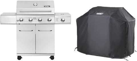 Image of Monument Grills Larger 4-Burner Propane Gas Grill Stainless Steel Heavy-Duty Cabinet Style with BBQ Cover(2 Items)