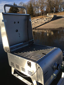 Grill Modified for Pontoon Boat with Arnall'S Stainless Grill Bracket Set + Chef Professional Featuring Full Stainless-Steel Construction