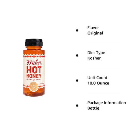 Image of Mike'S Hot Honey, America'S #1 Brand of Hot Honey, Spicy Honey, All Natural 100% Pure Honey Infused with Chili Peppers, Gluten-Free, Paleo-Friendly (10Oz Bottle, 1 Pack)