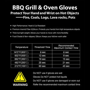BBQ Gloves, Oven Gloves 1472℉ Extreme Heat Resistant, Grilling Gloves Silicone Non-Slip Oven Mitts, Kitchen Gloves for BBQ, Grilling, Cooking, Baking-1 Pair… (One Size Fits Most, Black)