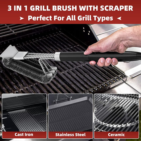 Image of Grill Brush for Outdoor Grill, BBQ Brush for Grill Cleaning, 18" Grill Cleaner Brush and Scraper for Gas/Porcelain/Charbroil Grates, Smoker Grill Accessories Tool- Gifts for Men Dad Boyfriend