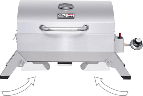Image of GT1001 Stainless Steel Portable Grill, 10000 BTU BBQ Tabletop Gas Grill with Folding Legs and Lockable Lid, Outdoor Camping, Deck and Tailgating, Silver