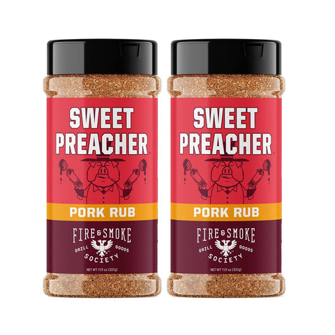 Image of Fire & Smoke Society Sweet Preacher Pork Rub | BBQ Seasoning for Smoking and Grilling Meat | Pulled Pork Ribs Chops, Poultry, Chicken, Beef, Dry BBQ Rubs and Spices | Brown Sugar, Red Spices & Herbs | 11.9 Oz (2-Pack)